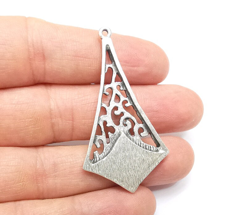 Silver Dangle Charms, Boho Charms, Stalactite Charms, Earring Charms, Silver Pendant, Necklace Parts, Antique Silver Plated 54x29mm G35086