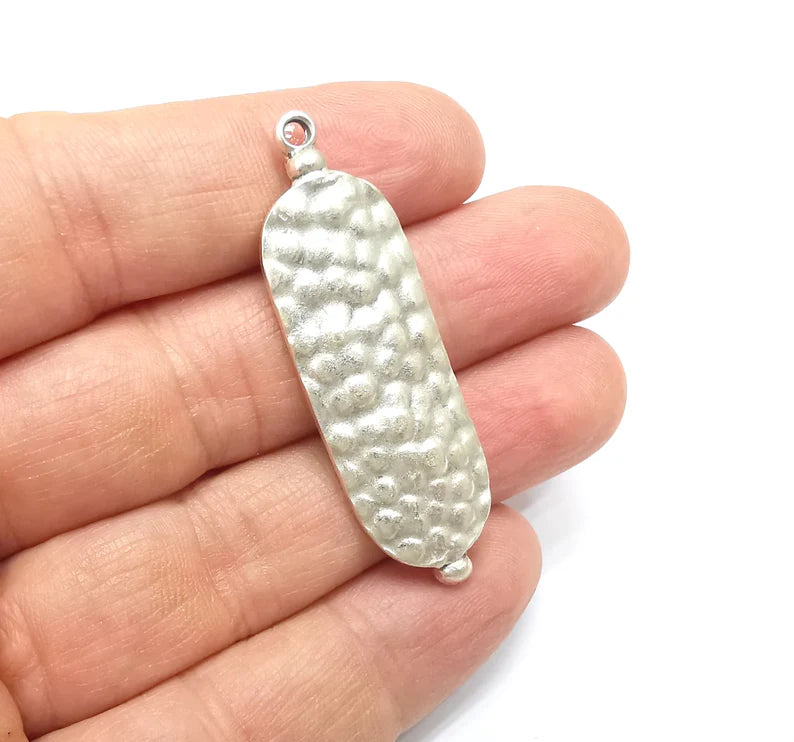 2 Silver Dangle Charms, Boho Charms, Stalactite Charms, Earring Charms, Silver Pendant, Necklace Parts, Antique Silver Plated 51x16mm G35089