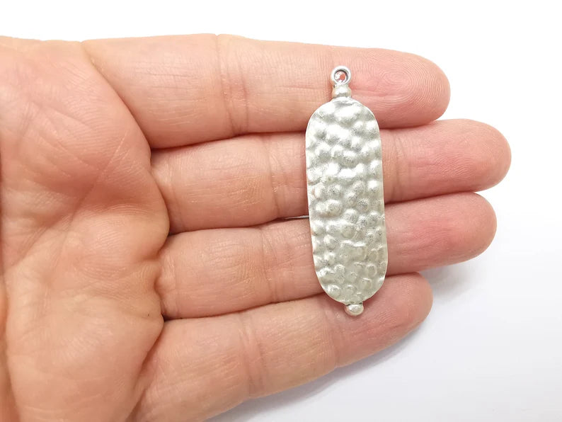 2 Silver Dangle Charms, Boho Charms, Stalactite Charms, Earring Charms, Silver Pendant, Necklace Parts, Antique Silver Plated 51x16mm G35089