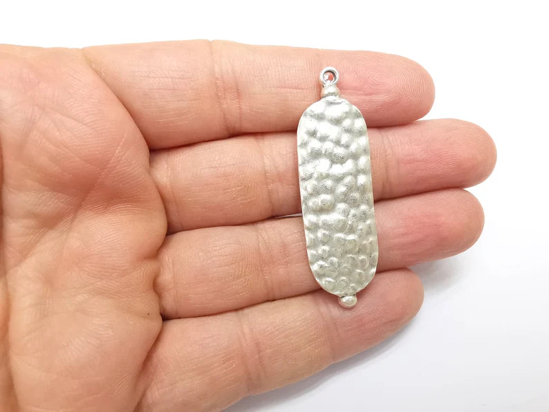 2 Silver Dangle Charms, Boho Charms, Stalactite Charms, Earring Charms, Silver Pendant, Necklace Parts, Antique Silver Plated 51x16mm G35089