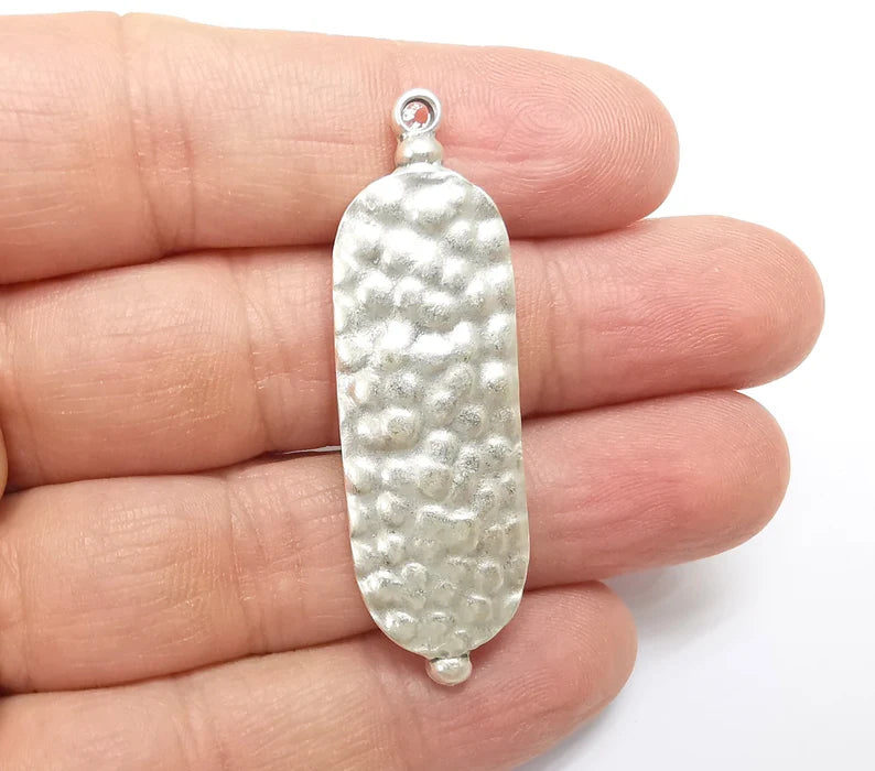 2 Silver Dangle Charms, Boho Charms, Stalactite Charms, Earring Charms, Silver Pendant, Necklace Parts, Antique Silver Plated 51x16mm G35089