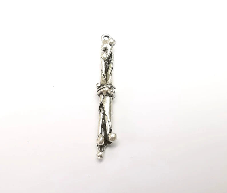 Silver Dangle Charms, Boho Charms, Rustic Charms, Earring Charms, Silver Pendant, Necklace Parts, Antique Silver Plated 59x6mm G35090