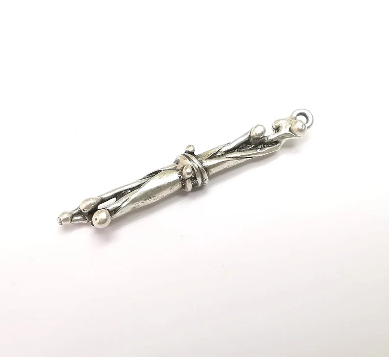 Silver Dangle Charms, Boho Charms, Rustic Charms, Earring Charms, Silver Pendant, Necklace Parts, Antique Silver Plated 59x6mm G35090