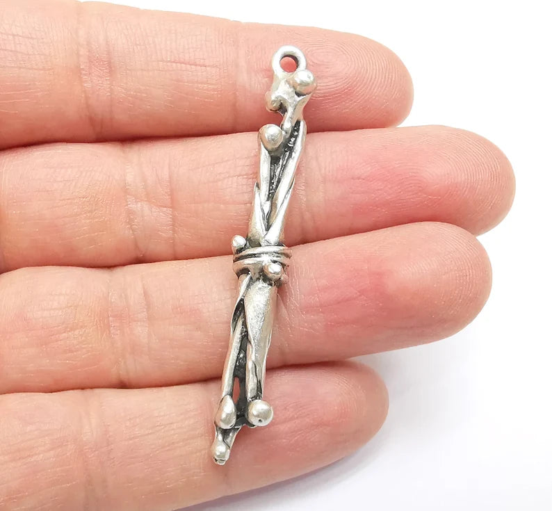 Silver Dangle Charms, Boho Charms, Rustic Charms, Earring Charms, Silver Pendant, Necklace Parts, Antique Silver Plated 59x6mm G35090