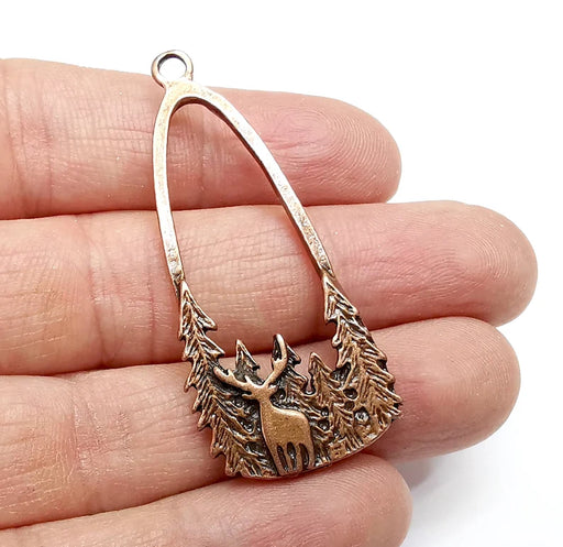 Deer Forest Charms, Pine Tree, Wild Nature, Antique Copper Plated Charms (54x24mm) G34883