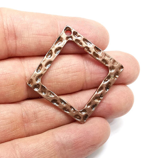 Square Frame, Jewelry Findings, Hammered Charms, Antique Copper Plated Charms (44mm) G34884