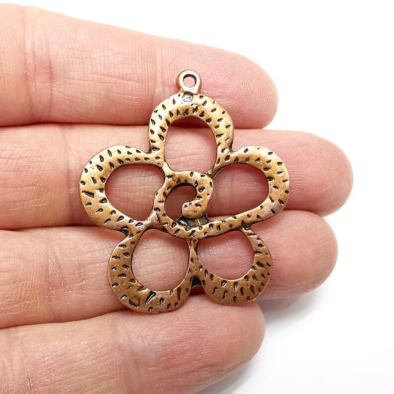 Flowers Charms, Daisy flower Charms, Rose Charms, Antique Copper Plated Plants Charms (44x38mm) G34885