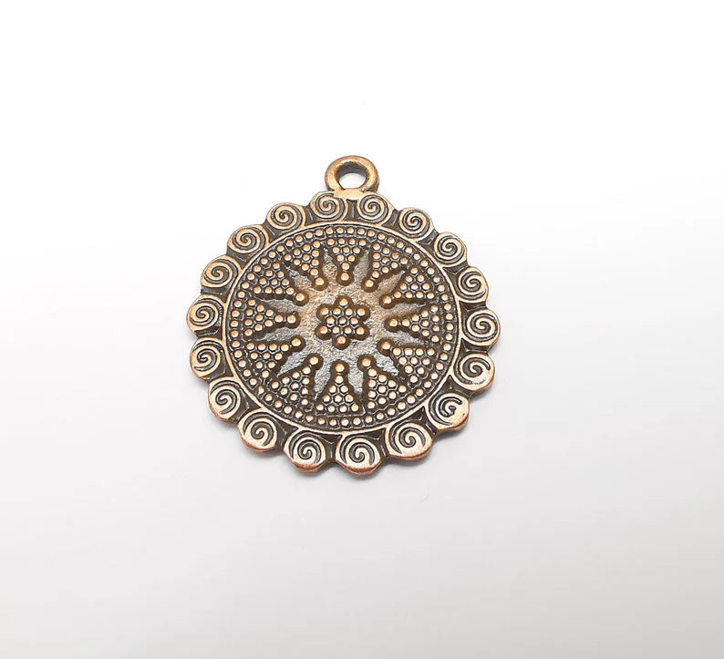 Copper Mystic Charms, Baroque Charms, Ethnic Earring Charms, Copper Rustic Pendant, Necklace Parts, Antique Copper Plated 38x32mm G35092