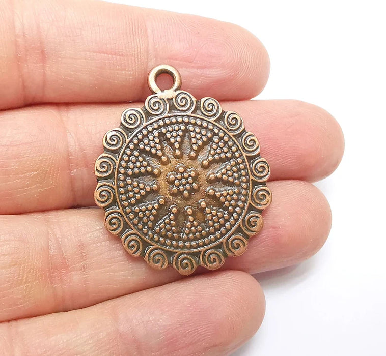 Copper Mystic Charms, Baroque Charms, Ethnic Earring Charms, Copper Rustic Pendant, Necklace Parts, Antique Copper Plated 38x32mm G35092