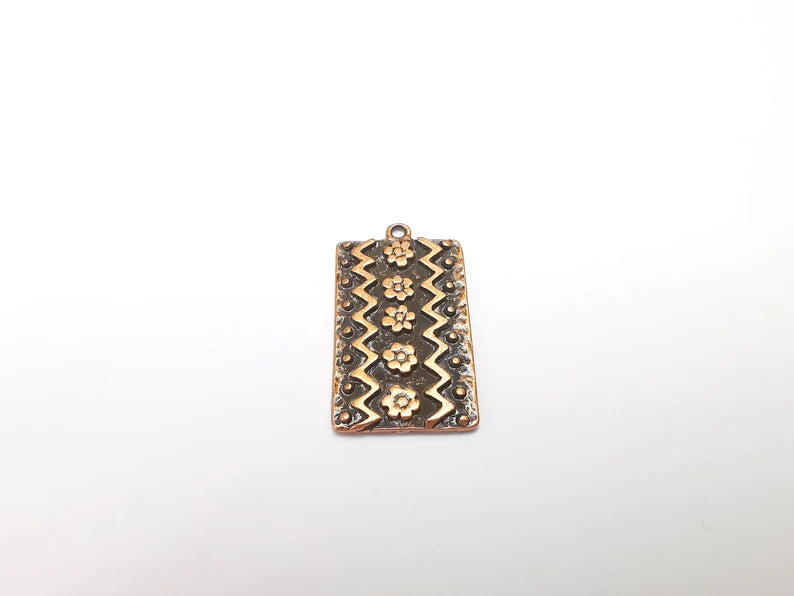 Copper Mystic Charms, Baroque Charms, Ethnic Earring Charms, Copper Rustic Pendant, Necklace Parts, Antique Copper Plated 35x20mm G35093