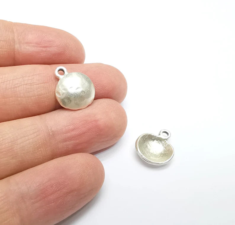 5 Organic Shape Domed Charms, Dangle Charms, Boho Charms, Rustic Charms, Earring Charms, Necklace Parts, Antique Silver Plated 16x13mm G35095