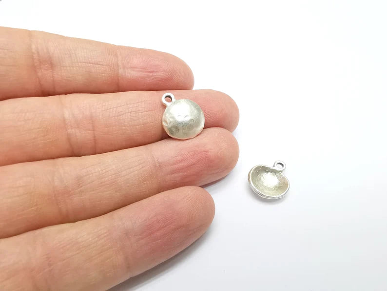5 Organic Shape Domed Charms, Dangle Charms, Boho Charms, Rustic Charms, Earring Charms, Necklace Parts, Antique Silver Plated 16x13mm G35095