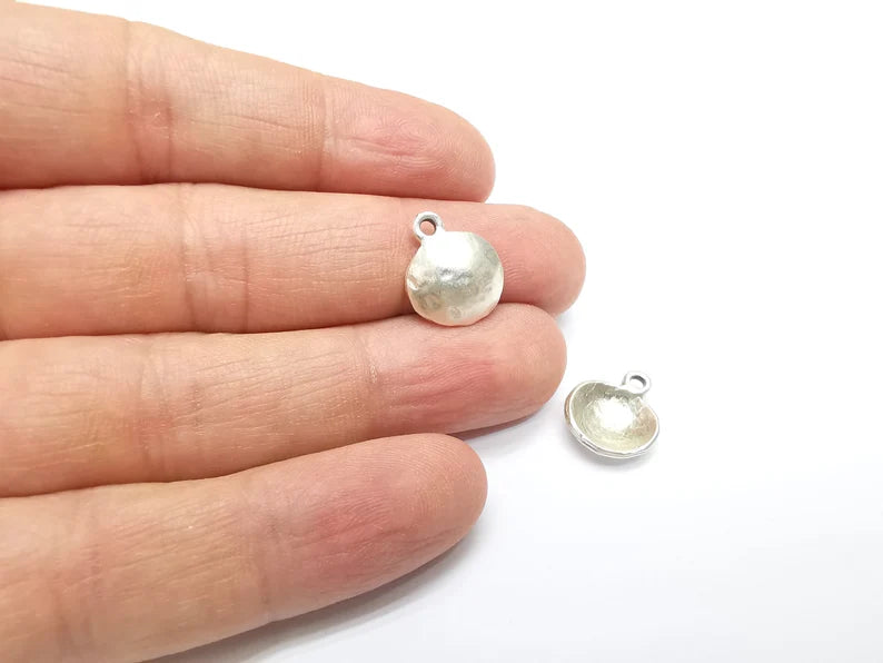 5 Organic Shape Domed Charms, Dangle Charms, Boho Charms, Rustic Charms, Earring Charms, Necklace Parts, Antique Silver Plated 16x13mm G35095