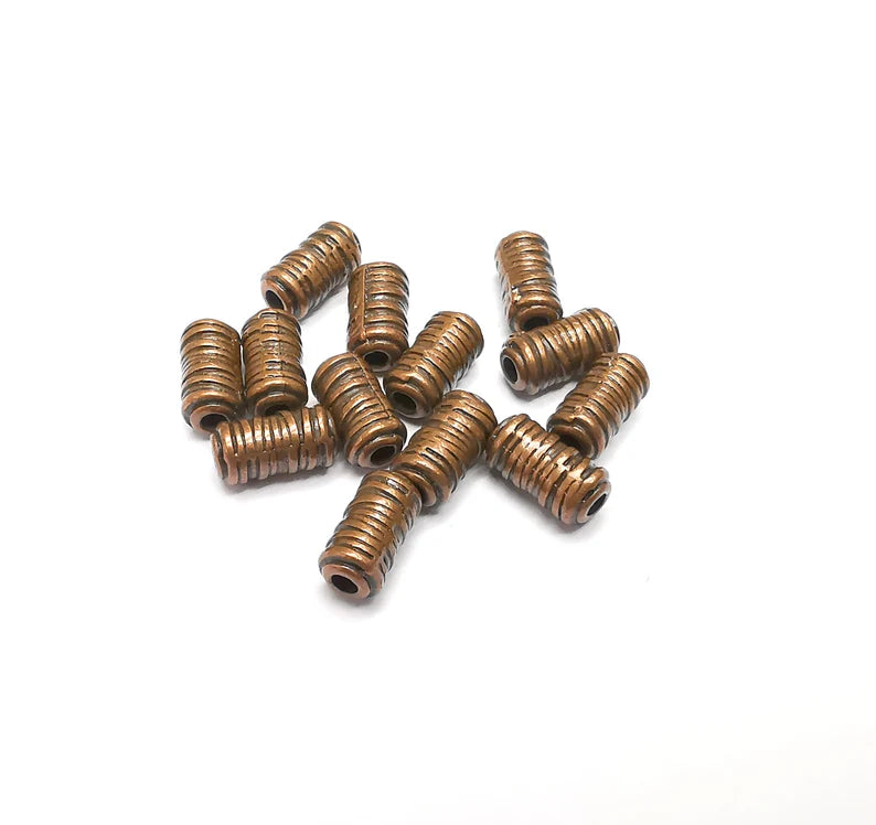 10 Tube Beads, Cylinder Beads, Copper Beads, Bracelet Beads, Wire wrapped look, Necklace Beads, Antique Copper Plated Metal 10x5mm G35097