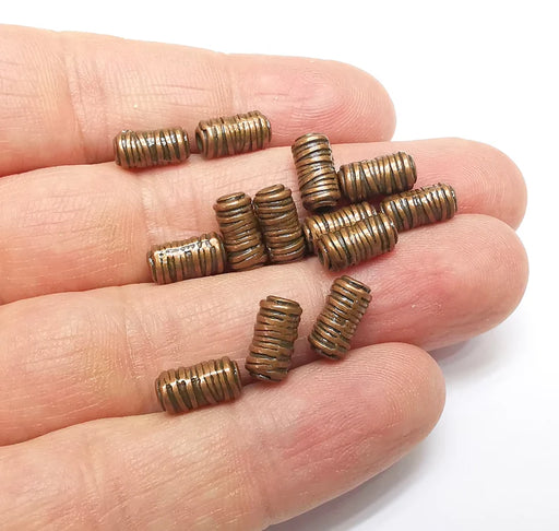 10 Tube Beads, Cylinder Beads, Copper Beads, Bracelet Beads, Wire wrapped look, Necklace Beads, Antique Copper Plated Metal 10x5mm G35097