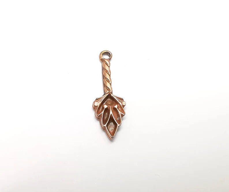 5 Copper Charms, Boho Charms, Dangle Charms, Earring Charms, Rustic Charms, Necklace Parts, Antique Copper Plated 30x9mm G35098