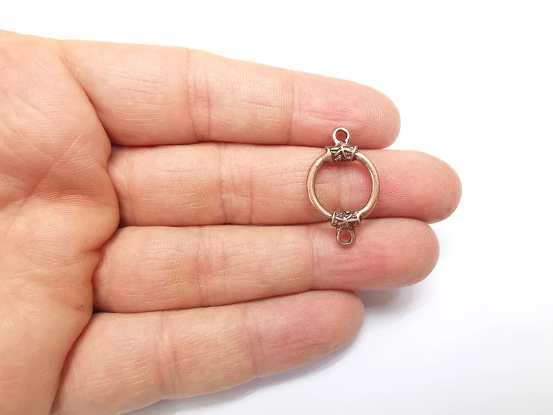 5 Copper Circle Connector, Jewelry Parts, Hammered Bracelet Component, Antique Copper Finding, Antique Copper Plated (27x16mm) G35100