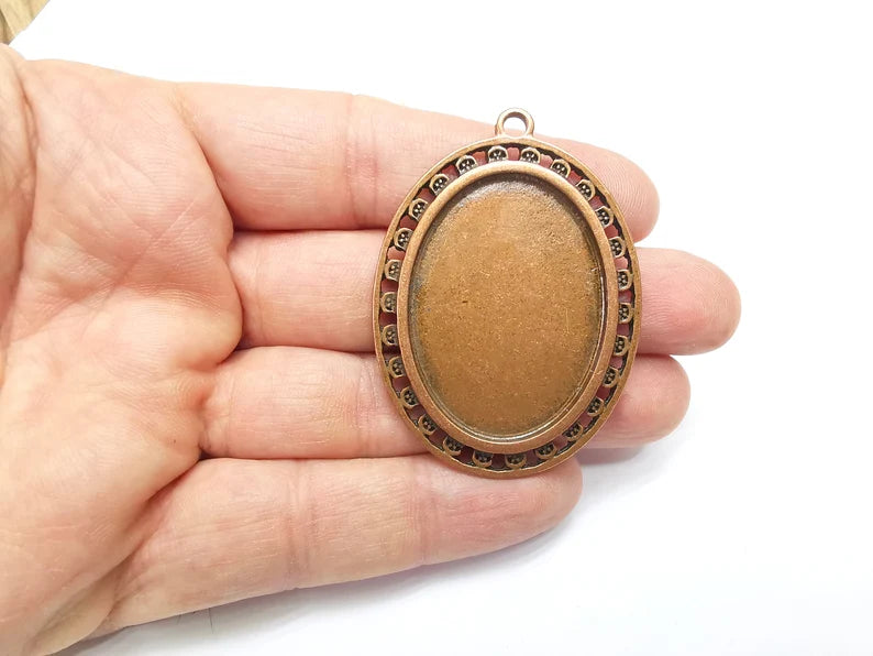 Copper Pendant Blank, Cabochon Bezel, Locket Pendant Base, inlay Mountings, Resin Necklace, Antique Copper Plated (40x30mm blank) G35101