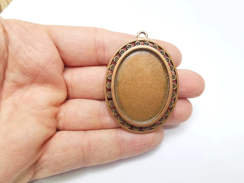 Copper Pendant Blank, Cabochon Bezel, Locket Pendant Base, inlay Mountings, Resin Necklace, Antique Copper Plated (40x30mm blank) G35101