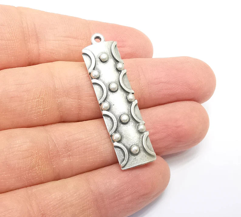 Silver Dangle Charms, Boho Charms, Rustic Charms, Earring Charms, Silver Pendant, Necklace Parts, Antique Silver Plated 42x11mm G35106