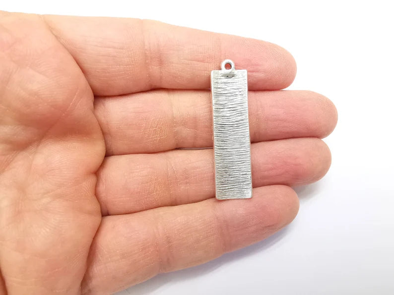 Silver Dangle Charms, Boho Charms, Rustic Charms, Earring Charms, Silver Pendant, Necklace Parts, Antique Silver Plated 42x11mm G35106