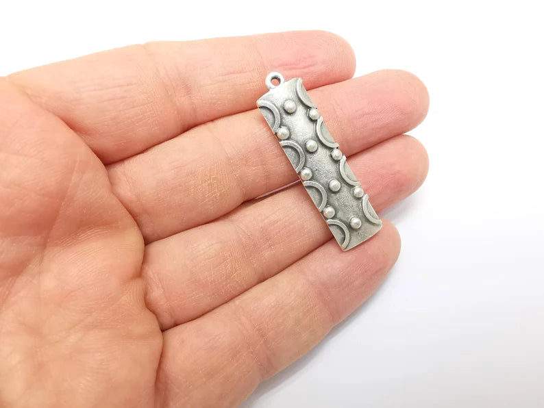 Silver Dangle Charms, Boho Charms, Rustic Charms, Earring Charms, Silver Pendant, Necklace Parts, Antique Silver Plated 42x11mm G35106