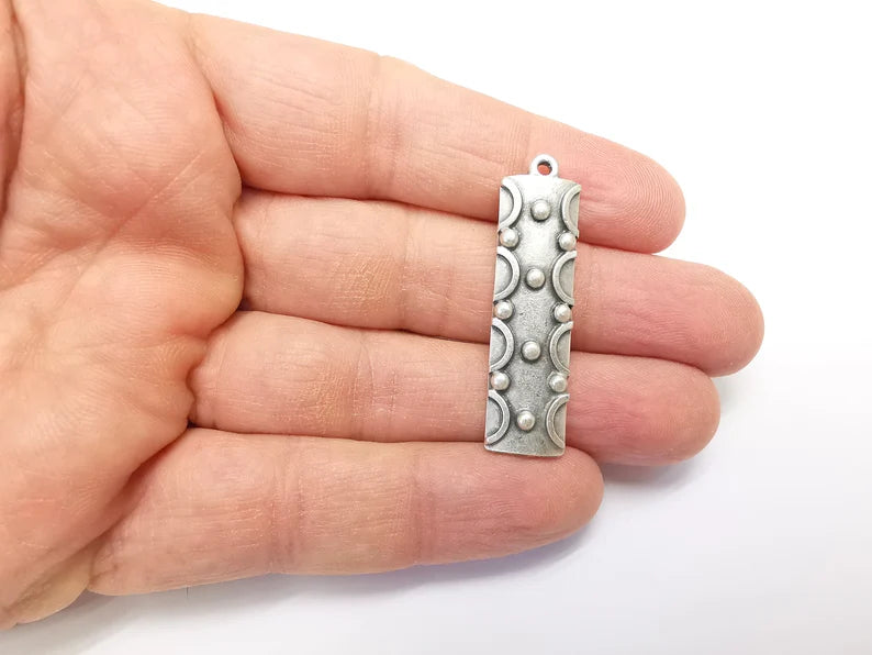 Silver Dangle Charms, Boho Charms, Rustic Charms, Earring Charms, Silver Pendant, Necklace Parts, Antique Silver Plated 42x11mm G35106