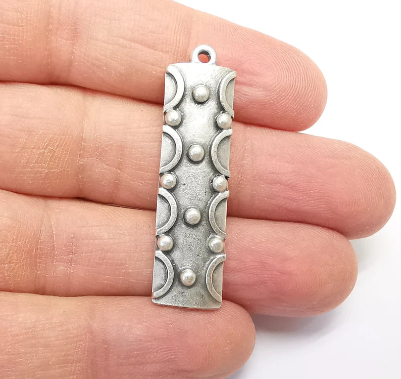 Silver Dangle Charms, Boho Charms, Rustic Charms, Earring Charms, Silver Pendant, Necklace Parts, Antique Silver Plated 42x11mm G35106