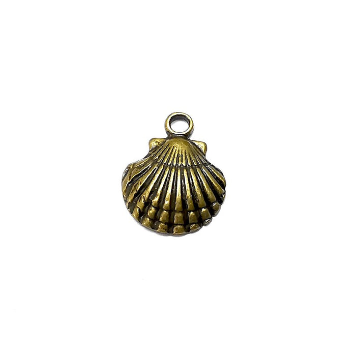 5 Scallop Charms, Sea Shells Charms, Earring Charms, Bronze Pendant, Necklace Pendant, Antique Bronze Plated Metal 17x13mm G35110
