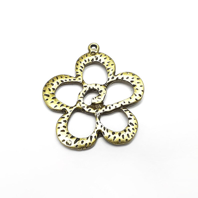 Flowers Charms, Daisy Flower Charms, Rose Charms, Antique Bronze Plated Plants Charms (44x38mm) G34908
