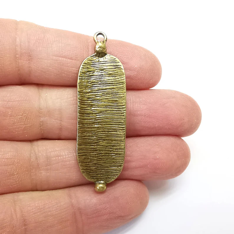 Bronze Charms, Oval Charms, Ethnic Earring Charms, Bronze Rustic Pendant, Necklace Parts, Antique Bronze Plated 52x16mm G35120