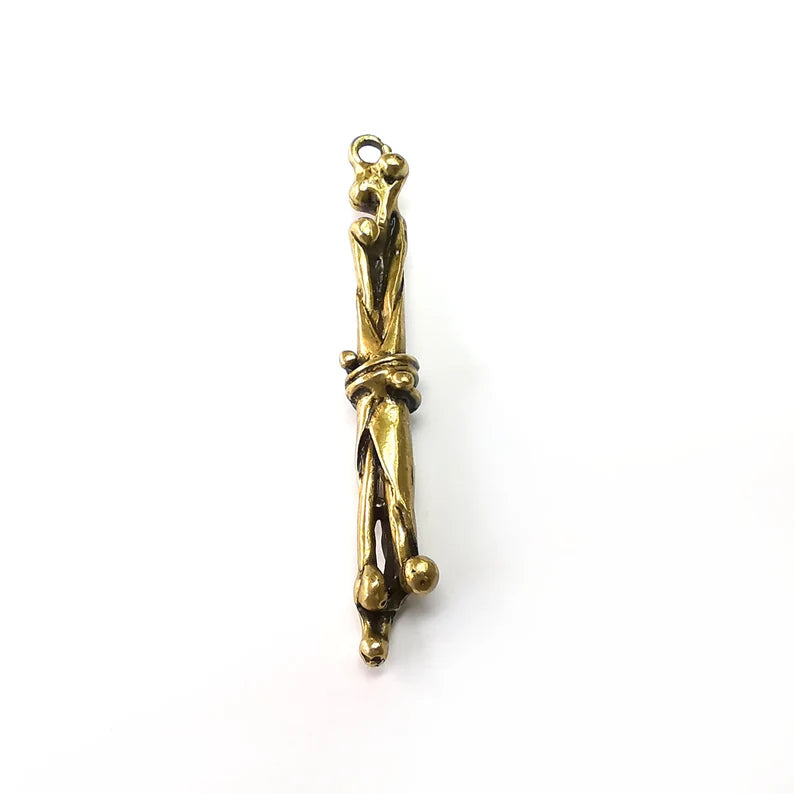 Bronze Dangle Charms, Boho Charms, Ethnic Earring Charms, Bronze Rustic Pendant, Necklace Parts, Antique Bronze Plated 59x6mm G35121