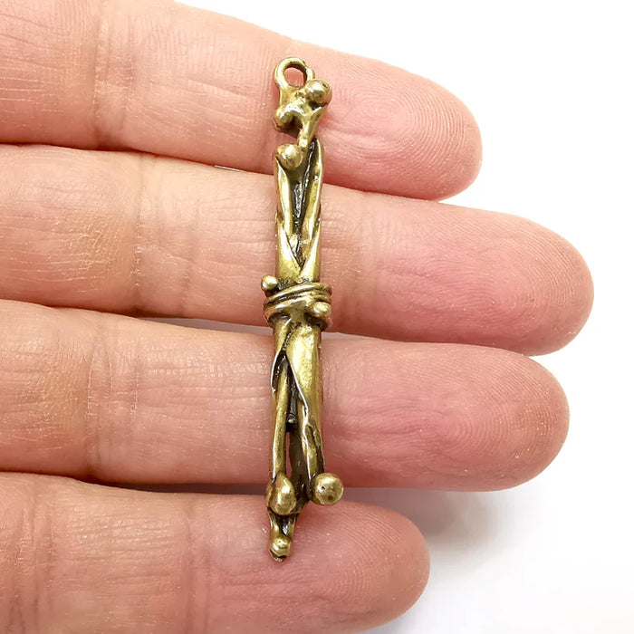 Bronze Dangle Charms, Boho Charms, Ethnic Earring Charms, Bronze Rustic Pendant, Necklace Parts, Antique Bronze Plated 59x6mm G35121