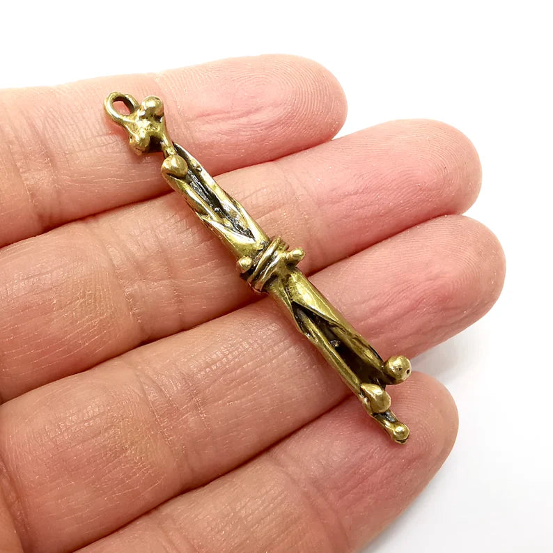 Bronze Dangle Charms, Boho Charms, Ethnic Earring Charms, Bronze Rustic Pendant, Necklace Parts, Antique Bronze Plated 59x6mm G35121
