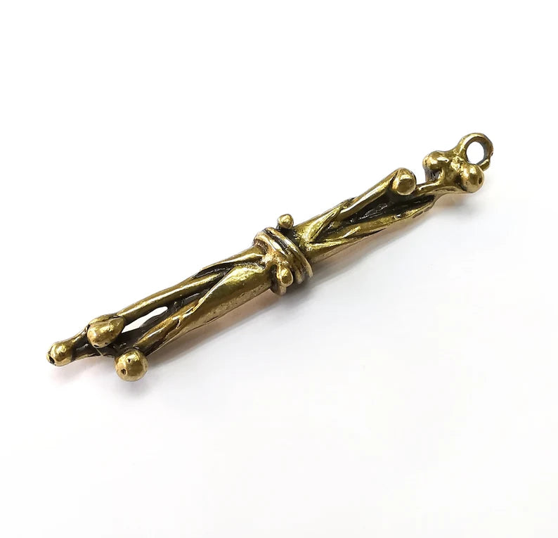 Bronze Dangle Charms, Boho Charms, Ethnic Earring Charms, Bronze Rustic Pendant, Necklace Parts, Antique Bronze Plated 59x6mm G35121