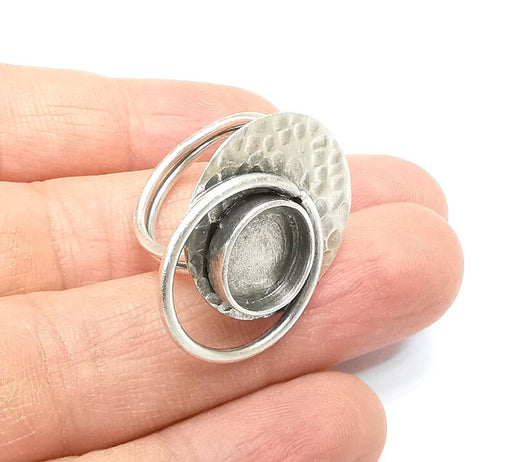 Silver Ring Setting, Cabochon Blank, Resin Bezel, inlay Mounting, Epoxy Base, Ring Frame, Adjustable Antique Silver Plated Brass 12mm G34912