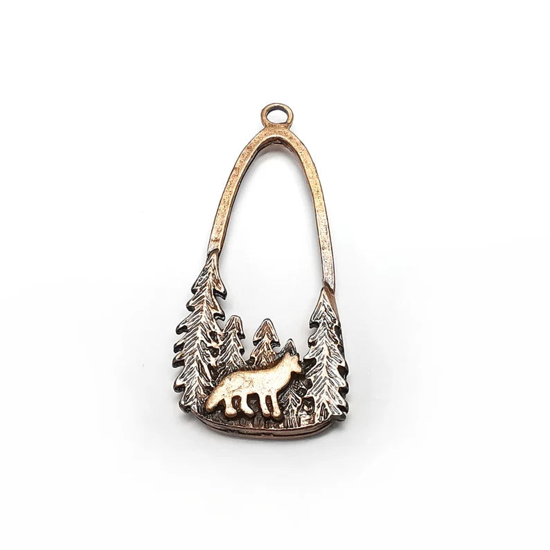 Fox Charms, Wolf Charms, Forest Charms, Antique Copper Plated Charms (54x24mm) G34928