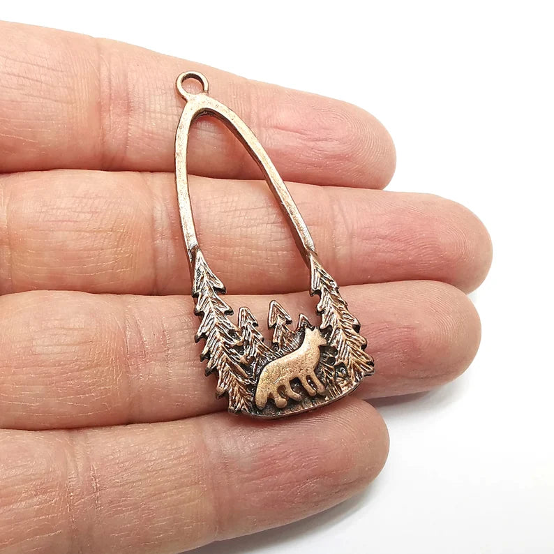Fox Charms, Wolf Charms, Forest Charms, Antique Copper Plated Charms (54x24mm) G34928