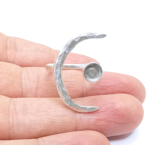 Crescent Ring Setting, Moon Ring, Celestial Ring, Cabochon Blank, Resin Bezel, Base Frame, Adjustable Antique Silver Plated Brass 6mm G34937