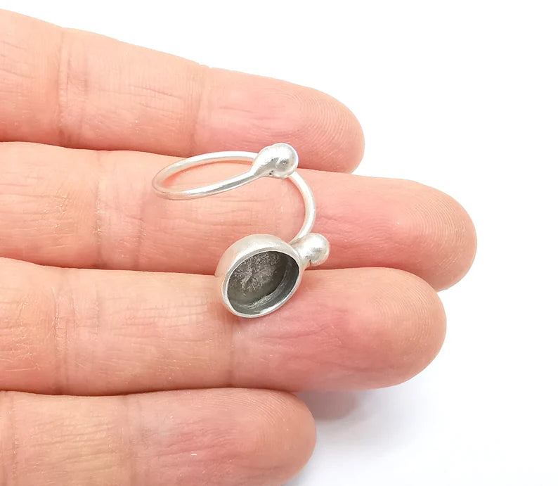 Wrap Ball Ring Setting, Cabochon Blank, Resin Bezel, inlay Mounting, Epoxy Frame Base, Adjustable Antique Silver Plated Brass 10mm G34954