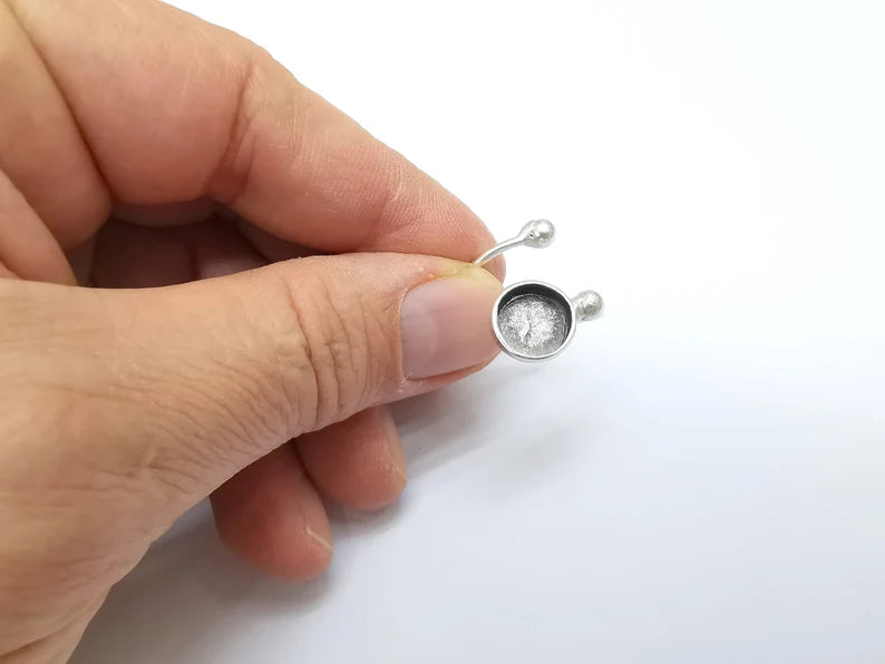 Wrap Ball Ring Setting, Cabochon Blank, Resin Bezel, inlay Mounting, Epoxy Frame Base, Adjustable Antique Silver Plated Brass 10mm G34954