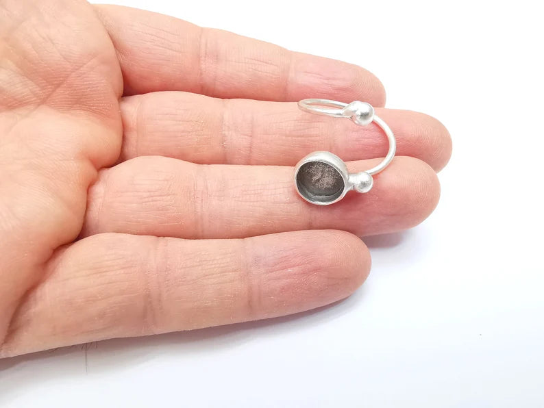 Wrap Ball Ring Setting, Cabochon Blank, Resin Bezel, inlay Mounting, Epoxy Frame Base, Adjustable Antique Silver Plated Brass 10mm G34954