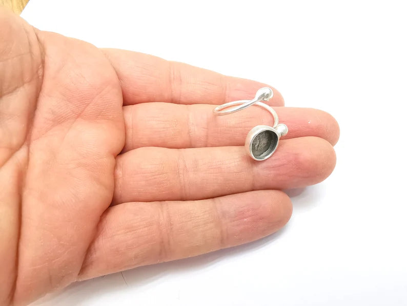 Wrap Ball Ring Setting, Cabochon Blank, Resin Bezel, inlay Mounting, Epoxy Frame Base, Adjustable Antique Silver Plated Brass 10mm G34954