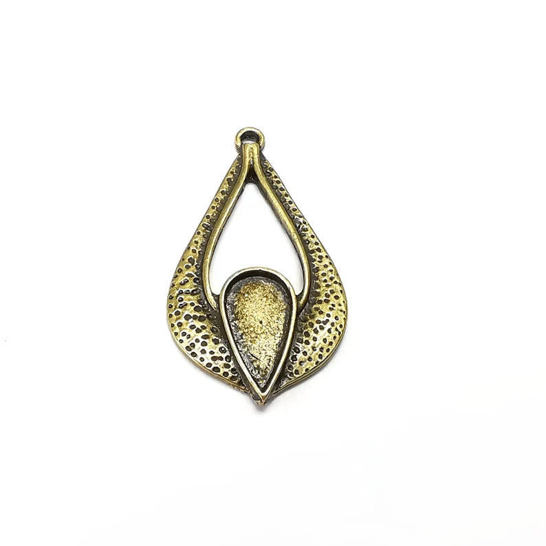 Drop Charm, Hammered, Blank Base, Antique Bronze Plated 32x18mm (12x6mm bezel) G34958