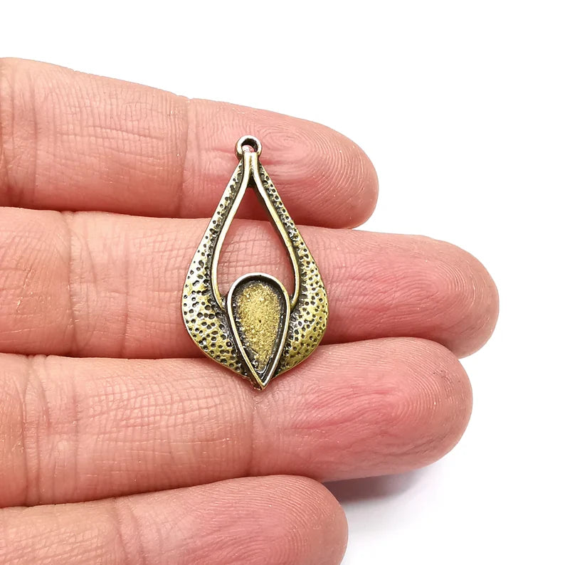 Drop Charm, Hammered, Blank Base, Antique Bronze Plated 32x18mm (12x6mm bezel) G34958