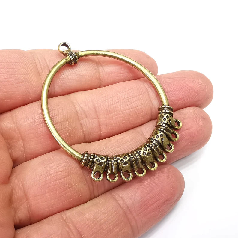Circle Connector, Multi Hole Earring Parts, Spacer, Antique Bronze Plated Dangle Charms (55x45mm) G26681