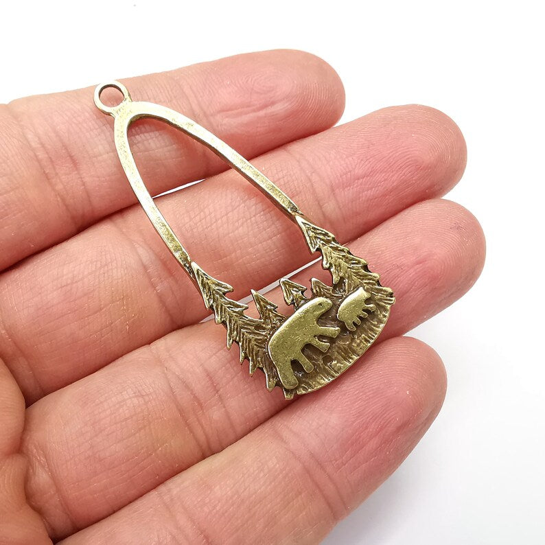 Polar Bear Charms, Bear Forest Charms, Antique Bronze Plated Charms (54x24mm) G34962