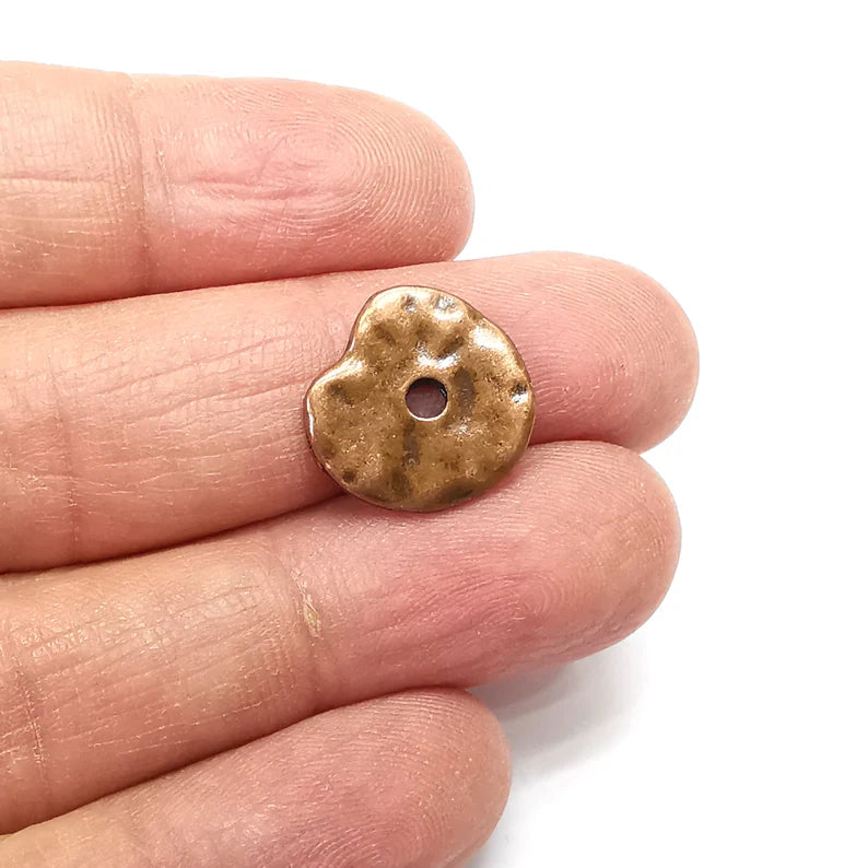 5 Wheel Bead, Hammered Disc, Perforated Connector, Round Jewelry Parts, Bracelet Component, Antique Copper Plated Metal Finding (15mm) G35135