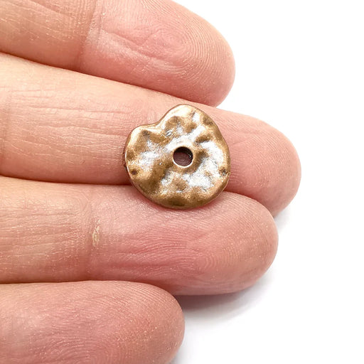 5 Wheel Bead, Hammered Disc, Perforated Connector, Round Jewelry Parts, Bracelet Component, Antique Copper Plated Metal Finding (15mm) G35135
