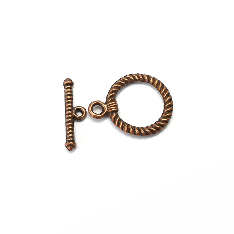 5 Twisted Toggle Clasps Set, Swirl Clasp, Antique Copper Plated Toggle Clasp Findings 19x6mm+22x17mm G35137